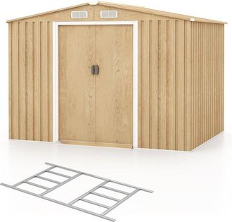 Costway Casetas Metalicas De Jardin, Cobertizo Jardin Exterior Con Base De Fundaci&oacute;n, Casa De Herramientas De Metal Galvanizado Con 4 Ventilaciones, Puertas C