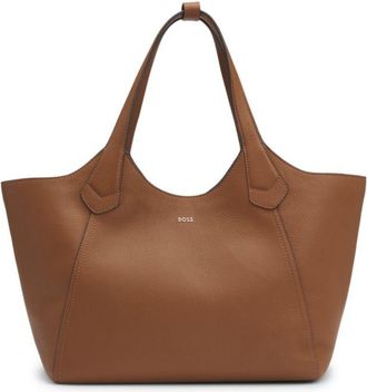BOSS Leather tote bag with metallic logo lettering