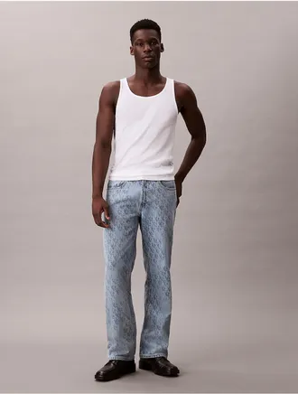 Calvin Klein Jeans Calvin Klein Mens Allover Logo 90s Straight Jeans - Blue - 29W x 30L