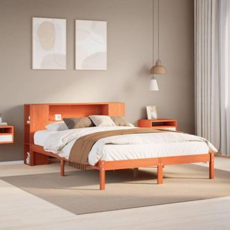vidaXL Cama Con Estanter&iacute;a Sin Colch&oacute;n Madera Maciza Marr&oacute;n 135x190cm Vidaxl