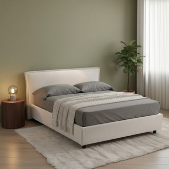 Dmora Cama Matrimonial Brolo, Desenfundable, Con Caj&oacute;n, Hecha En Italia, Tama&ntilde;o Colch&oacute;n 160x190 Cm, Beige