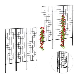 Relaxdays 6 Soportes Plantas Met&aacute;licos, Con Estacas, Enrejado Para Trepadoras, 122 X 30,5 Cm, Para Jard&iacute;n, Negro