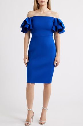 Eliza J Ruffled Off-the-Shoulder Cocktail Dress in Cobalt at Nordstrom, Size 12