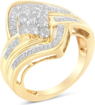 House of Brilliance 10K Yellow Gold 1.0 Cttw Diamond Bypass Cluster Ring at Nordstrom, Size 7.5