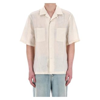 Herno Beige Linnen Half Mouw Shirt - Heren - Korte mouwen Overhemden - Beige - S - Linnen - Overhemden