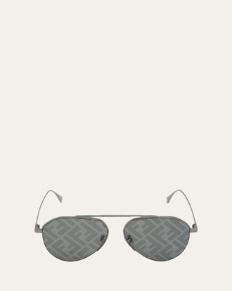 Fendi Mens Monogram Lens Metal Aviator Sunglasses