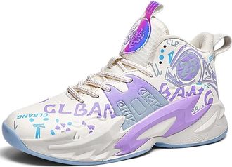 Generic Mens High top Basketball Anti Slip Shock-Absorbing Wear-Resistant Leather Sports Training Boots Walking Shoes(Purple,4.5 UK)