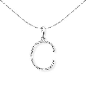 Jewelco London 18ct White Gold Diamond Initial Charm Pendant Letter C 11x20mm - INNR027-C