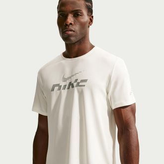 Nike Mens Miler Flash Dri-FIT UV Short-Sleeve Running Top in White | IB4127-133