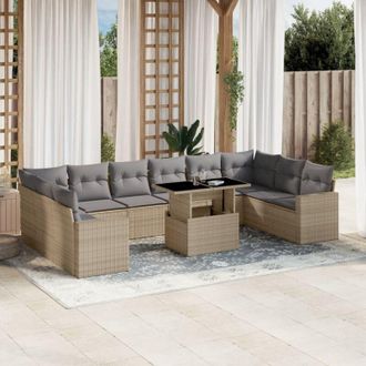 vidaXL Set De Sof&aacute;s De Jard&iacute;n 11pzas Con Cojines Rat&aacute;n Sint&eacute;tico Beige Vidaxl