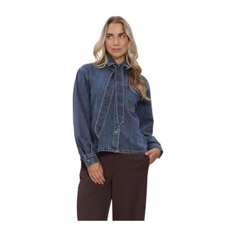 Object Object - Dames Tops T-shirts Objrosie L/s Re Shirt Noos - Dames - Blouses & Shirts - Blauw - Maat: XS