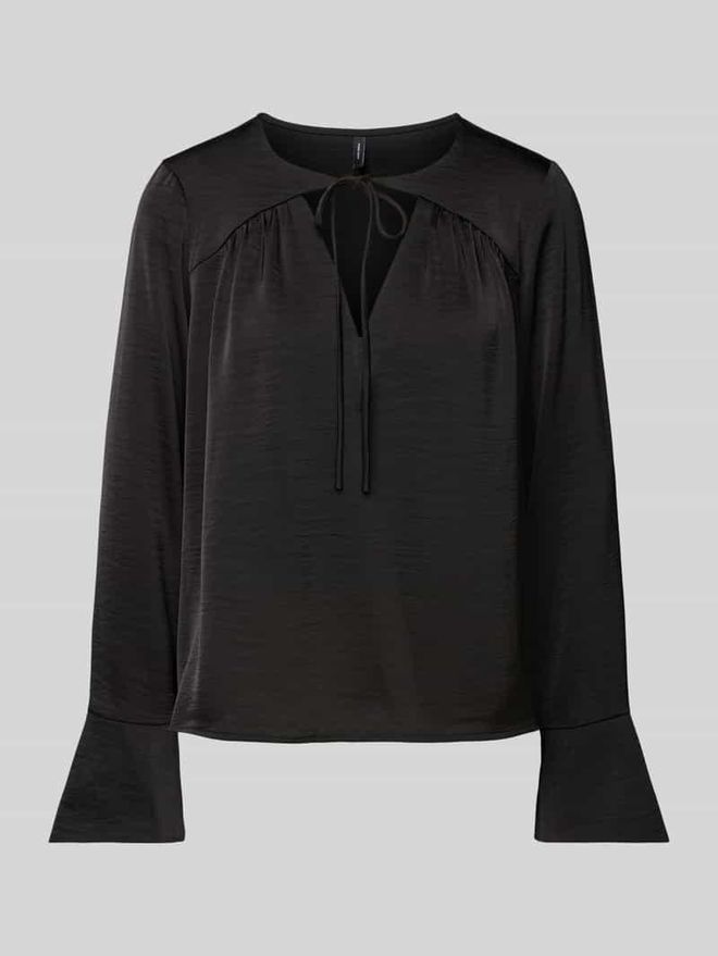 Regular Fit Blusenshirt mit ausgestellten Manchetten Modell MARY in Black, Gr&ouml;&szlig;e S