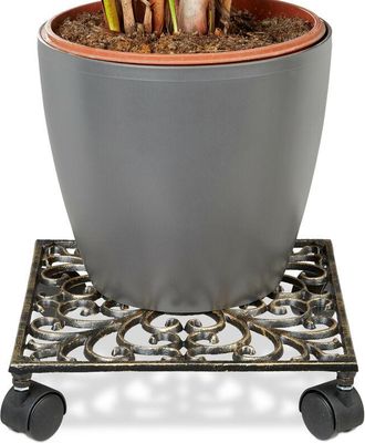 Relaxdays Relaxdays - 3 Soportes Redondos Con 4 Ruedas Para Plantas Hecho De Hierro Fundido Resistentes A La Intemperie, &Oslash; 33,5 Cm, Bronce