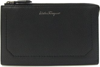 Ferragamo Black Leather Clutch Bag Pouch (Pre-Owned)