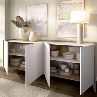 Dmora Aparador Chanute, Alacena 2 Estantes, 4 Compartimentos, 4 Puertas, 40x184x78h Cm Blanco