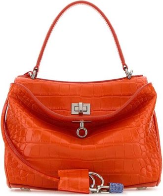 Balenciaga Orange Leather Mini Rodeo Handbag