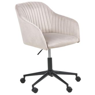 Beliani Silla De Oficina De Terciopelo Gris Pardo Negro Giratoria Altura Acolchado Venice