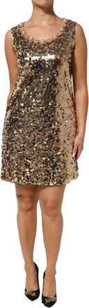 Dolce & Gabbana Womens Gold Sequined Nylon A-Line Sheath Mini Dress