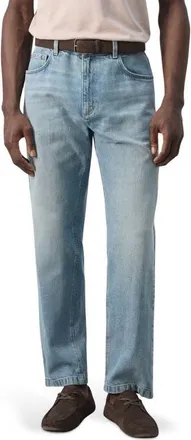 Mango Cotton & Linen Straight Leg Jeans in Light Vintage Blue at Nordstrom, Size 34