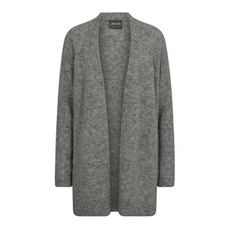 Mos Mosh Cardigans, female, Gray, XL, Long Cardigan in Grey Melange Alpaca Wool Blend