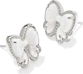 Kendra Scott Haley Bow Stud Earrings In Rhodium Ivory Mother Of Pearl