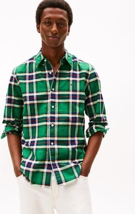 Tommy Hilfiger Mens Regular Fit Plaid Stretch Oxford Shirt - Green - XXL