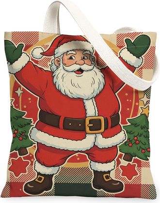 Generic Christmas Santa Canvas Tote Bags, Holiday Cheer Reusable Grocery Bags, Vintage Inspired Lightweight Washable Shoulder Strap, Red, 13x15 Inch