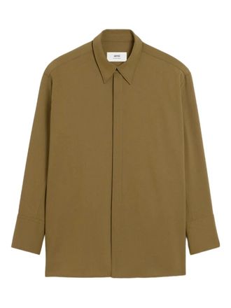 Ami wool side-slit oversized shirt - women - Virgin Wool - 34 - Green