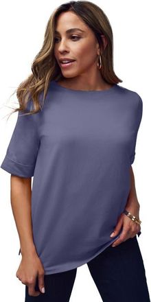 Jessica London Stretch Cotton Cuff Tee in Deep Dusk at Nordstrom, Size 16