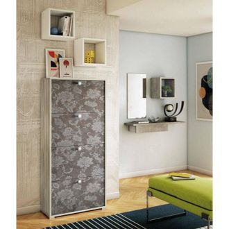 Dmora Scarpiera Adeindein, Mobile multiuso da ingresso con 4 ante a ribalta, Armadietto portascarpe a doppia profondità, 100% Made in Italy, 67x28h147 cm