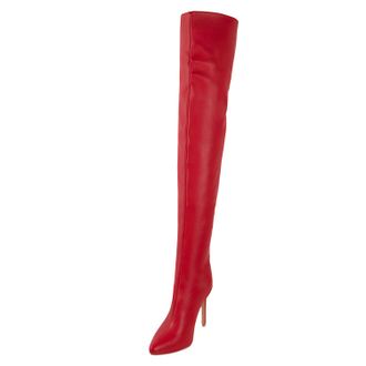 Generic Red,9.5 UK,Over The Knee High Boots for Women Back Zipper Pointed Toe Stiletto High Heel Leather PU Stretch Comfy Long Boot Party Dress Shoes