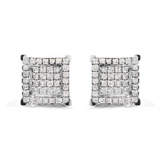 House of Brilliance 10K White Gold 1 1/4 Ct Princess Diamond Composite Square and Halo Stud Earrings at Nordstrom