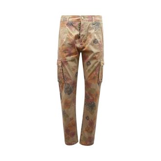 Daniele Alessandrini Blauwe Cargo Broek Bloemenpatroon Baggy Fit - Heren - Slim Fit Broeken - Veelkleurig - W30 - Broeken