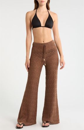 Elan Pointelle Cover-Up Sweater Pants in Brown at Nordstrom, Size X-Small