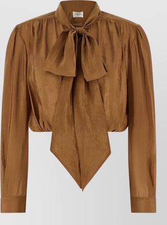Saint Laurent bow tie collar cropped taffeta blouse
