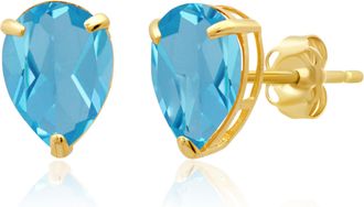 MAX + STONE 14k Yellow or White Gold Teardrop 8mm Gemstone Pear Shape Stud Earrings