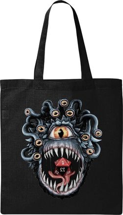 Generic 20 Sided Dice Monster Natural Ecological Cotton Tote Bag Black