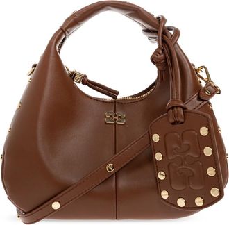 Ganni Tassen, Dames, Bruin, ONE Size, Leer, Mini Hobo Bag Studs