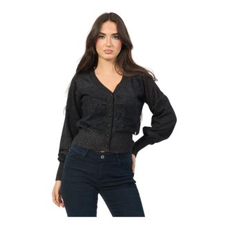 Yes-Zee Zwarte trui met pofmouwen - Dames - Vesten - Zwart - L - Polyester - Truien & Vesten
