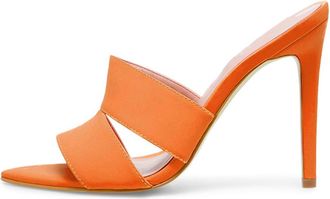 Generic Orange,6.5 UK,Womens Satin Sandals Peep Open Toe Stiletto High Heels Slip On Pumps Summer Backless Party Wedding Dress Mules Shoes