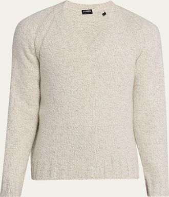 Ermenegildo Zegna Mens Cashmere and Wool Chunky Knit V-Neck Sweater