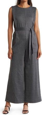 Max Studio Sleeveless Tie Front Jumpsuit in Black/Charcoal Glen Plaid at Nordstrom Rack, Size X-Small