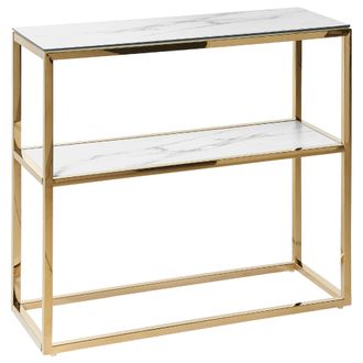 Beliani Beliani - Consola De Vidrio Templado Blanco Dorado 80 X 30 Cm Acero Inoxidable Balda Glamour Moderno Sala De Estar Dormitorio Azusa