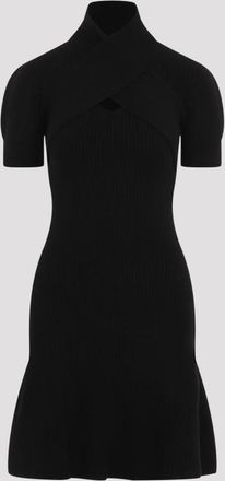 Patou Black Wool Scarf Draped Dress