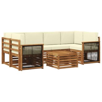 vidaXL Conjunto De Sof&aacute;s De Exterior Con Coj&iacute;n 7 Pcs Natural Y Crema Vidaxl