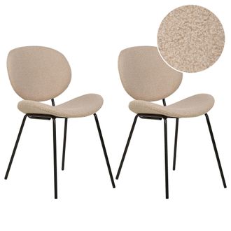 Beliani Beliani - Conjunto De 2 Sillas Boucl&eacute; Hierro Patas Negras Tapas Sin Reposabrazos Dise&ntilde;o Retro Asientos Comedor Gris Pardo Luana
