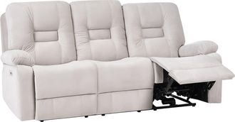 Beliani Sof&aacute; 3 Plazas Led Reclinable De Terciopelo Beige Reposapi&eacute;s Respaldo El&eacute;ctrico Bergen