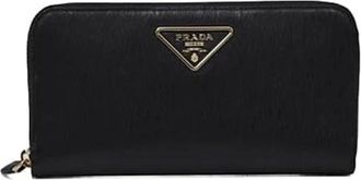 Prada Accessoires, Dames, Zwart, ONE Size, Leer, Leren Logo Portemonnee met Kaartsleuven