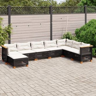vidaXL Set De Sof&aacute;s De Jard&iacute;n 8 Piezas Y Cojines Rat&aacute;n Sint&eacute;tico Negro Vidaxl