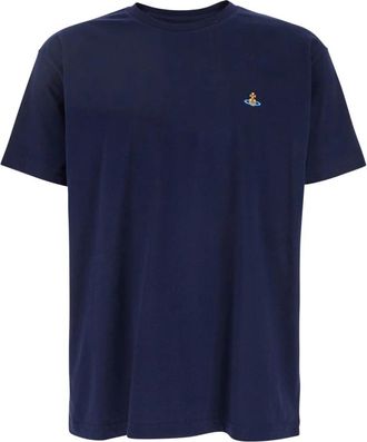 Vivienne Westwood T-shirt met ronde hals en Orb-logo - Heren - T-shirts - Blauw - XL - Katoen - Tops